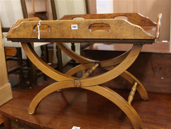 A butlers tray / card table on X frame base W.84cm